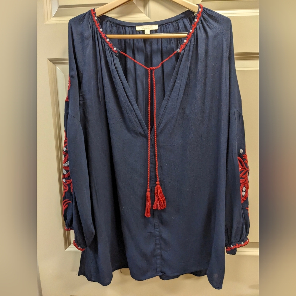 Sandiva Navy Blue Embroidered Swim Coverup- Size Small